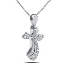 Load image into Gallery viewer, White Stones Cross Silver Pendant/Necklace Funeral Cremation Urn
