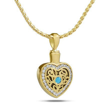 Load image into Gallery viewer, December w/ Blue Topaz Gold Steel Pendant/Necklace Funeral Cremation Urn
