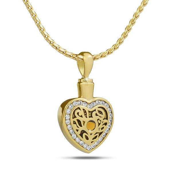 November w/ Citrine Gold Steel Pendant/Necklace Funeral Cremation Urn
