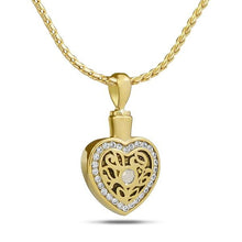 Load image into Gallery viewer, April w/ Zirconia Gold Steel Pendant/Necklace Funeral Cremation Urn

