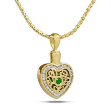 Load image into Gallery viewer, May w/ Emerald Gold Steel Pendant/Necklace Funeral Cremation Urn
