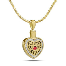 Load image into Gallery viewer, January w/ Garnet Gold Steel Pendant/Necklace Funeral Cremation Urn
