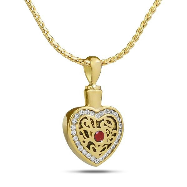 October w/ Opal Gold Steel Pendant/Necklace Funeral Cremation Urn
