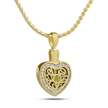 Load image into Gallery viewer, August w/ Peridot Gold Steel Pendant/Necklace Funeral Cremation Urn
