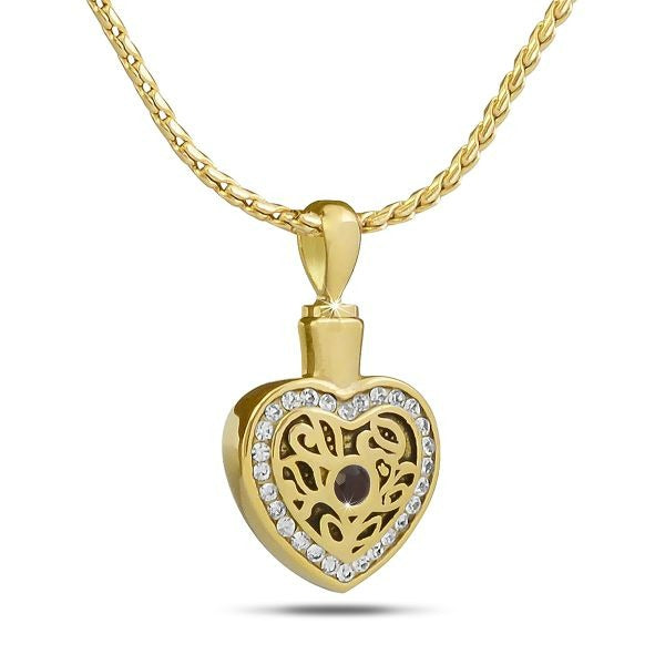 July w/ Ruby Gold Steel Pendant/Necklace Funeral Cremation Urn