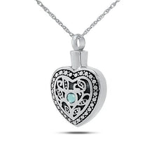 Load image into Gallery viewer, March w/ Aquamarine Sterling Silver Pendant/Necklace Funeral Cremation Urn
