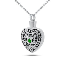 Load image into Gallery viewer, May w/ Emerald Sterling Silver Pendant/Necklace Funeral Cremation Urn
