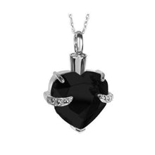 Load image into Gallery viewer, Sterling Silver Black Crystal Heart Pendant/Necklace Cremation Urn for Ashes
