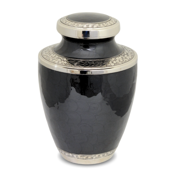 Large/Adult 200 Cubic Inch Black Floral Brass Funeral Cremation Urn for Ashes