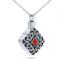Load image into Gallery viewer, Detailed Red Crystal Silver Pendant/Necklace Funeral Cremation Urn
