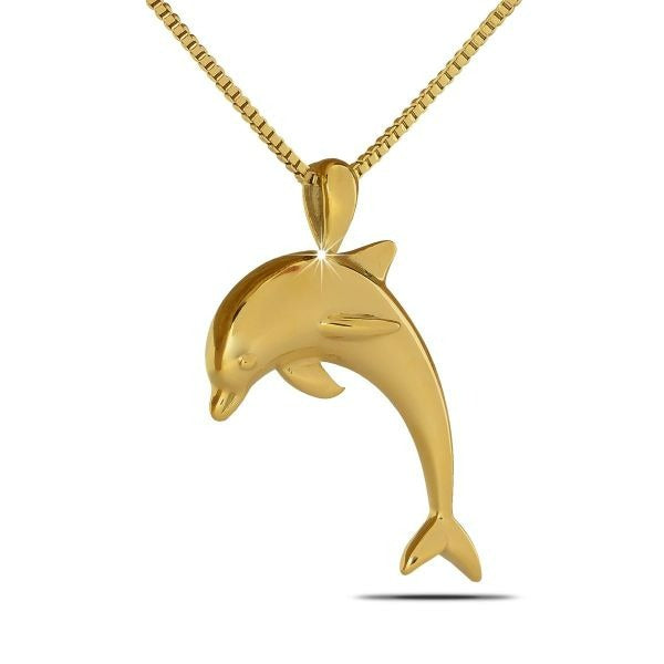 Dolphin Gold Steel Keepsake Pendant/Necklace Funeral Cremation Urn