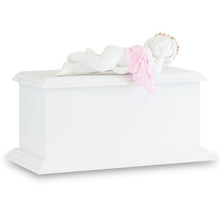 Load image into Gallery viewer, Small/Keepsake 80 Cubic Inch Pink Resting Angel Wood Funeral Cremation Urn
