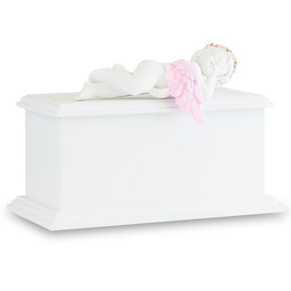 Small/Keepsake 80 Cubic Inch Pink Resting Angel Wood Funeral Cremation Urn
