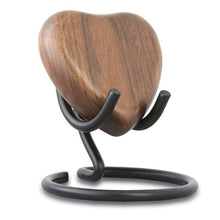 Load image into Gallery viewer, Small/Keepsake Dark Wood Heart Brass Funeral Cremation Urn for Ashes
