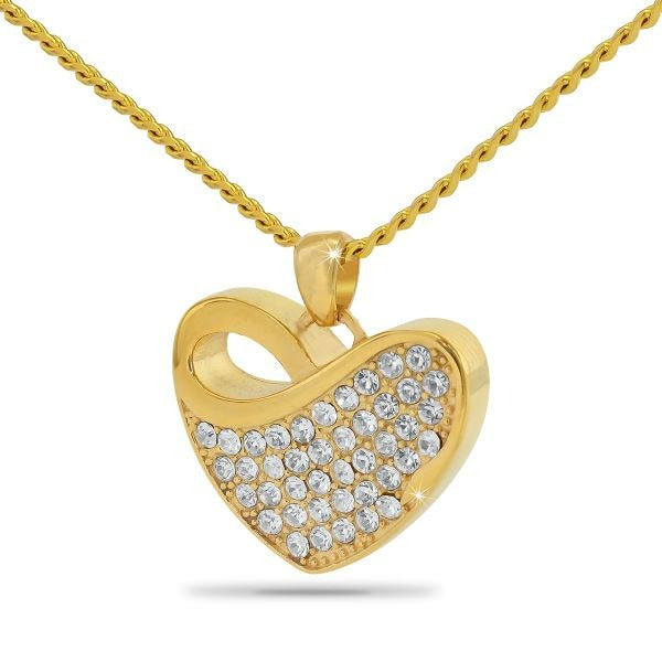 Gleaming Gold steel Crystal Pendant/Necklace Funeral Cremation Urn