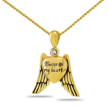 Load image into Gallery viewer, Always In My Heart Gold Wings Steel Keepsake Pendant/Necklace Funeral Cremation Urn
