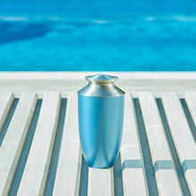 Load image into Gallery viewer, Blue Alloy &amp; Brass Adult 200 Cubic Inch Funeral Cremation Urn for Ashes
