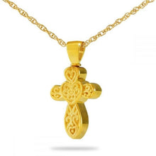 Load image into Gallery viewer, Elegant Cross Gold Steel Keepsake Pendant/Necklace Funeral Cremation Urn
