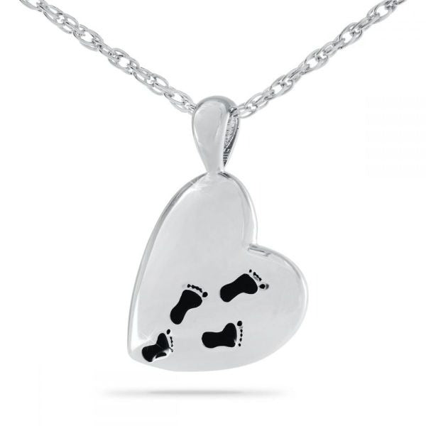 Footprints Prayer Silver Pendant/Necklace Funeral Cremation Urn