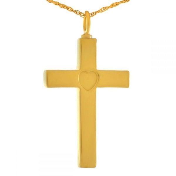 Heart In a Cross Gold Steel Keepsake Pendant/Necklace Funeral Cremation Urn