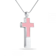 Load image into Gallery viewer, Pink Cross Silver Pendant/Necklace Funeral Cremation Urn

