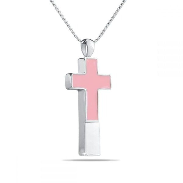 Pink Cross Silver Pendant/Necklace Funeral Cremation Urn