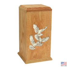Load image into Gallery viewer, Large/Adult 220 Cubic Inches Serenity Doves Oak Wood Funeral Cremation Urn for Ashes
