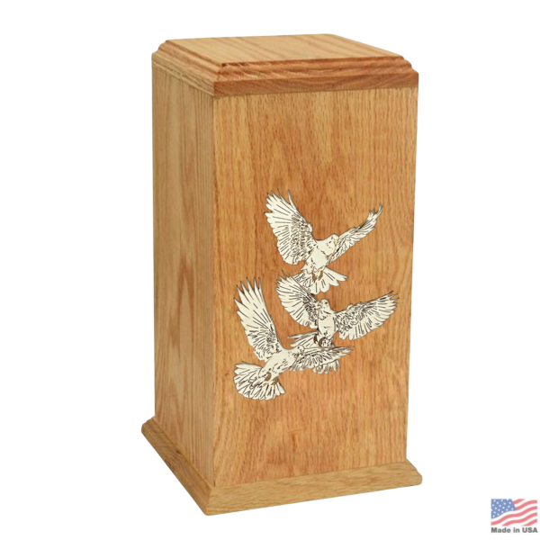 Large/Adult 220 Cubic Inches Serenity Doves Oak Wood Funeral Cremation Urn for Ashes