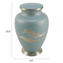 Load image into Gallery viewer, Adult 200 Cubic Inch Dolphin Brass Turquoise Blue Funeral Cremation Urn

