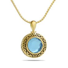 Load image into Gallery viewer, December Light Blue Gold Steel Keepsake Pendant/Necklace Funeral Cremation Urn
