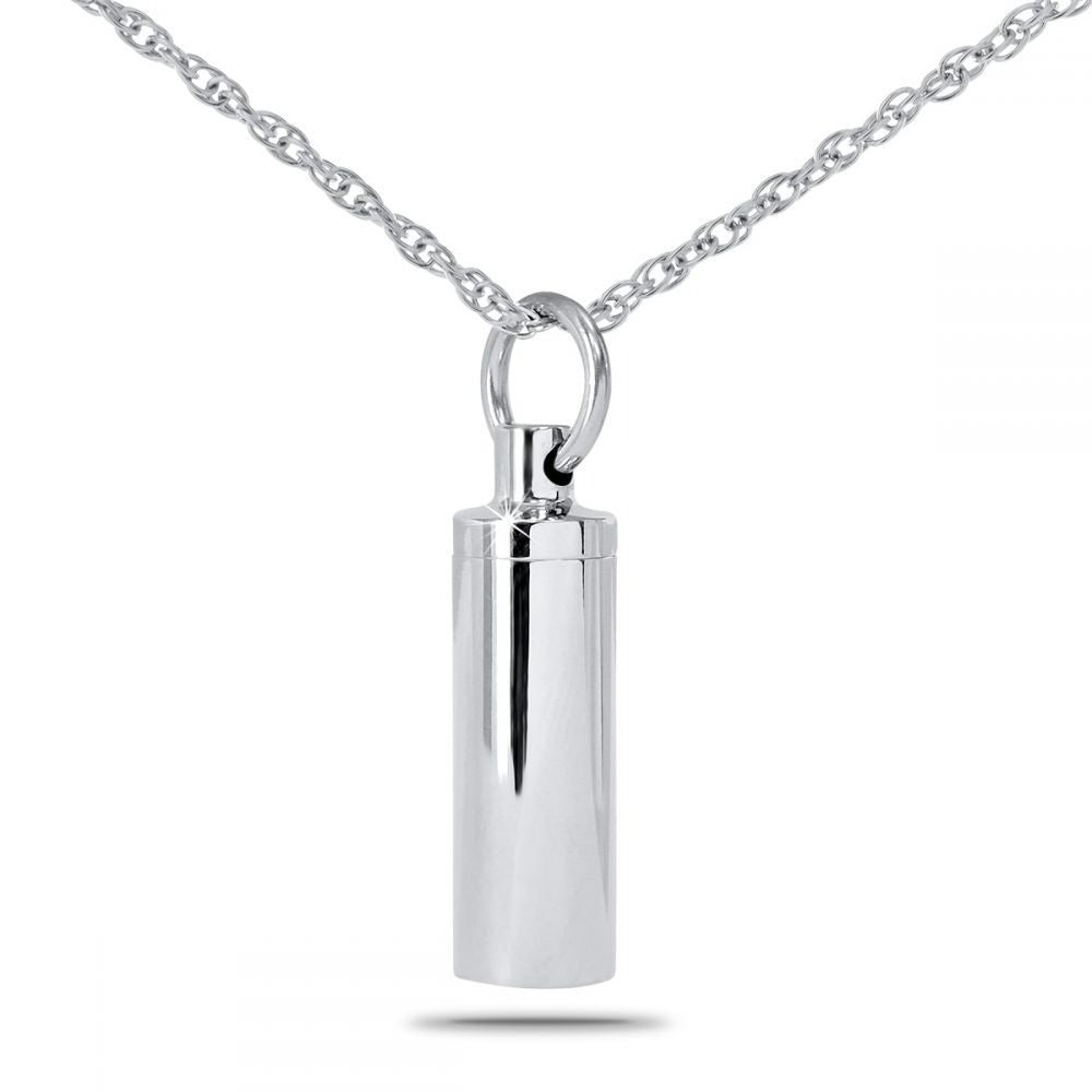 Silver Cylinder Pendant/Necklace Funeral Cremation Urn