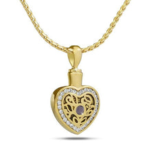Load image into Gallery viewer, February w/ Amethyst Gold Steel Pendant/Necklace Funeral Cremation Urn
