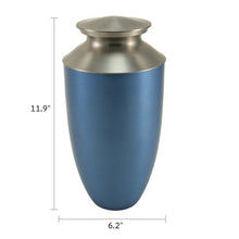Load image into Gallery viewer, Blue Alloy &amp; Brass Adult 200 Cubic Inch Funeral Cremation Urn for Ashes
