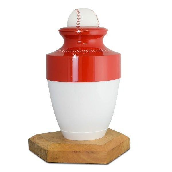 Large/Adult 220 Cubic Inch Red & White Aluminum Baseball Funeral Cremation Urn