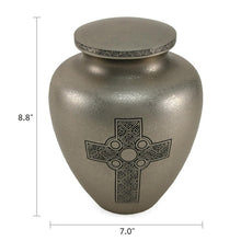 Load image into Gallery viewer, New, Solid Brass Celtic Cross Large Funeral Cremation Urn, 200 Cubic Inches
