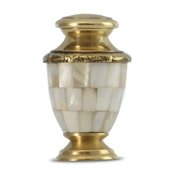 Small/Keepsake Regal Mother of Pearl Brass Funeral Cremation Urn for Ashes