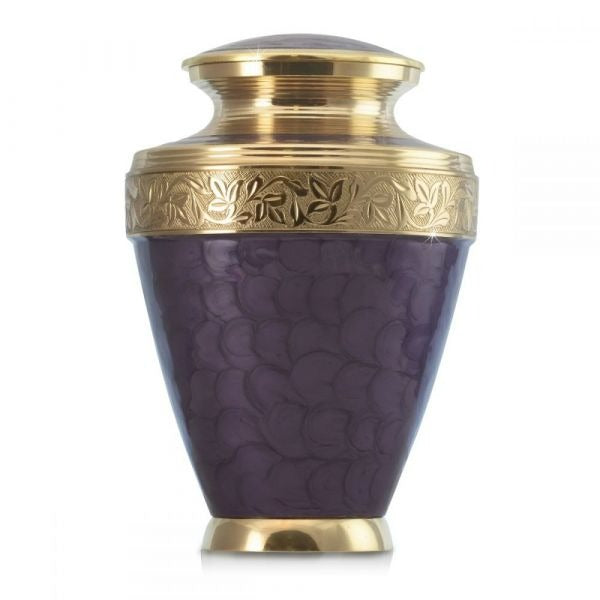 Large/Adult 220 Cubic Inch Purple Floral Brass Funeral Cremation Urn for Ashes