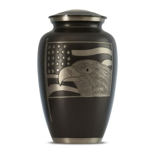 Large/Adult 220 Cubic Inch Timeless Eagle & Flag Brass Funeral Cremation Urn for Ashes