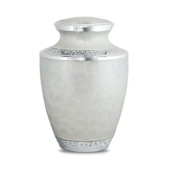 Large/Adult 220 Cubic Inch White Floral Brass Funeral Cremation Urn for Ashes