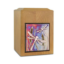 Load image into Gallery viewer, Large/Adult 210 Cubic Inch Raku Wood Dragonfly Funeral Cremation Urn for Ashes
