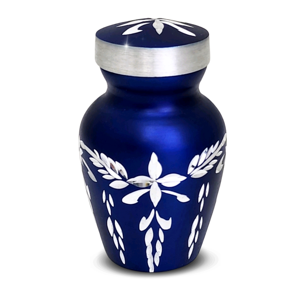 Small/Keepsake Blue Shimmer Diamond Cut Aluminum Funeral Cremation Urn for Ashes