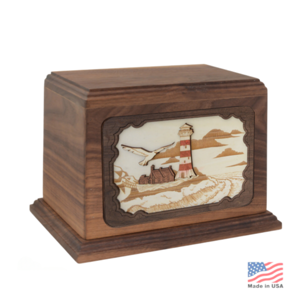 Large/Adult 210 Cubic Inch 3D Art Lighthouse Wood Photo Funeral Cremation Urn for Ashes