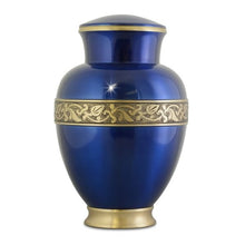 Load image into Gallery viewer, Large/Adult 220 Cubic Inch Leaf Blue Brass Funeral Cremation Urn for Ashes
