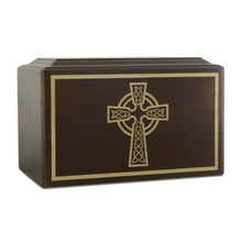 Load image into Gallery viewer, Large/Adult 220 Cubic Inches Solid Ash Celtic Cross Wood Funeral Cremation Urn for Ashes
