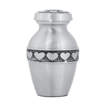 Load image into Gallery viewer, Small/Keepsake 4 Cubic Inch Pewter Hearts Ring Brass Cremation Urn for Ashes
