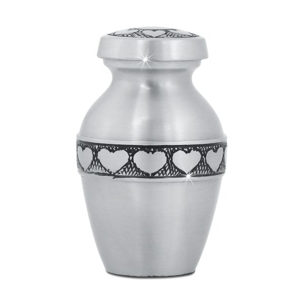 Small/Keepsake 4 Cubic Inch Pewter Hearts Ring Brass Cremation Urn for Ashes