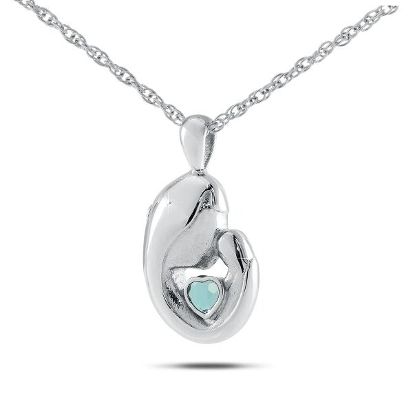 March w/ Aquamarine Stainless Steel Pendant/Necklace Funeral Cremation Urn