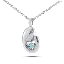 Load image into Gallery viewer, Mother&#39;s Love March w/ Aquamarine Silver Pendant/Necklace Cremation Urn for Ashes
