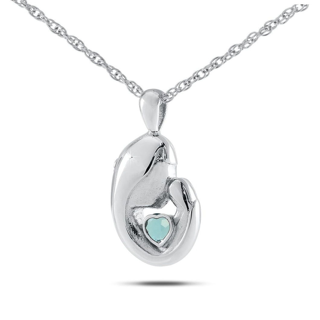 Mother's Love March w/ Aquamarine Silver Pendant/Necklace Cremation Urn for Ashes