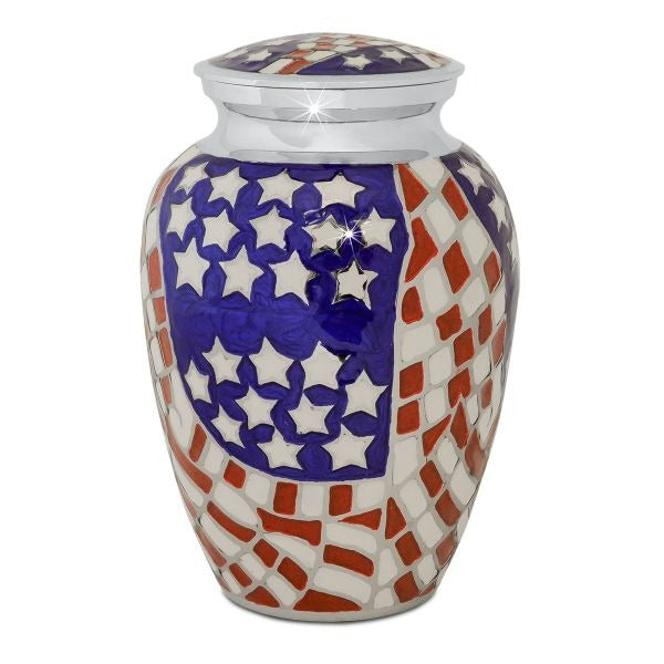Large/Adult 220 Cubic Inches American Flag Brass Funeral Cremation Urn for Ashes